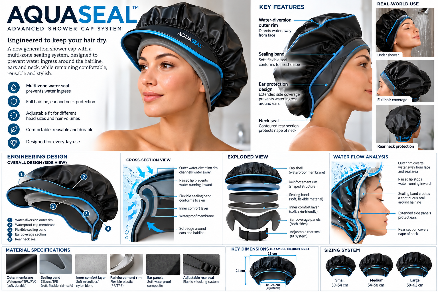 AQUASEAL advanced shower cap system — product and engineering overview